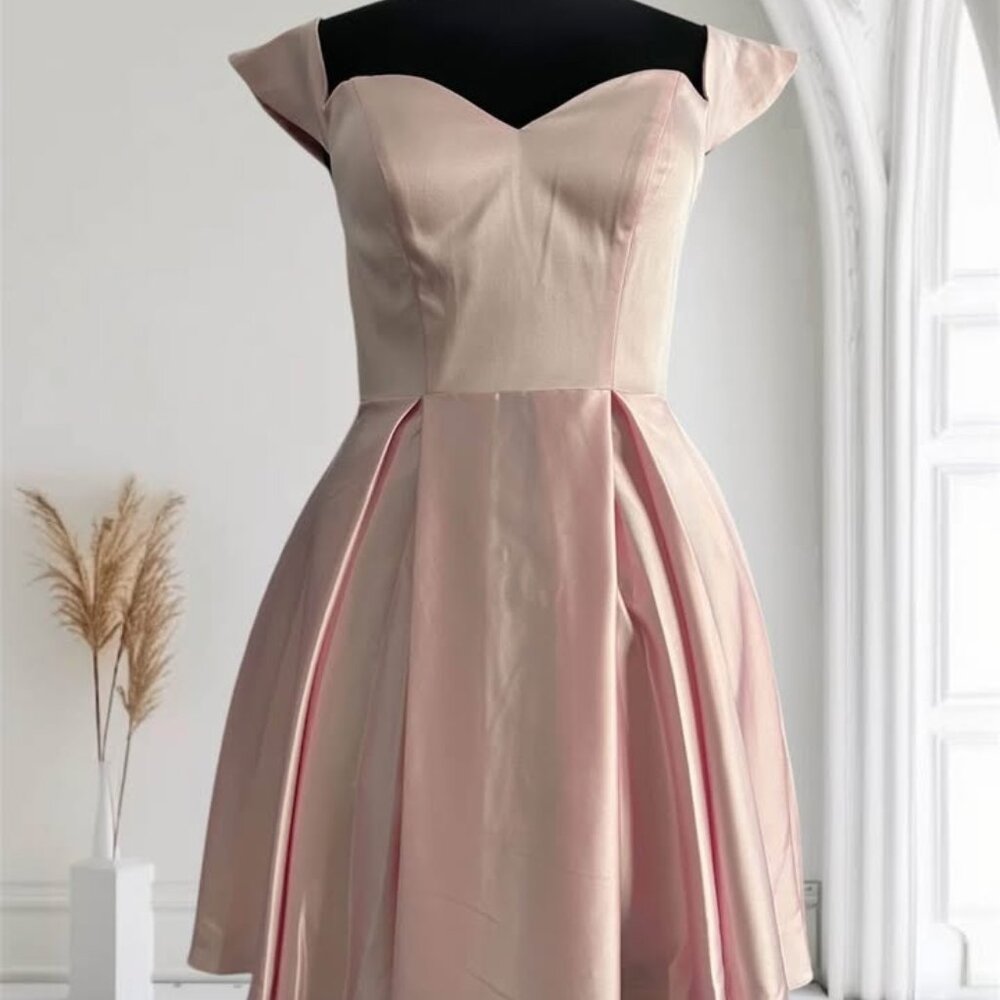 Baby Pink A-line Off Shoulder Satin Party Dress